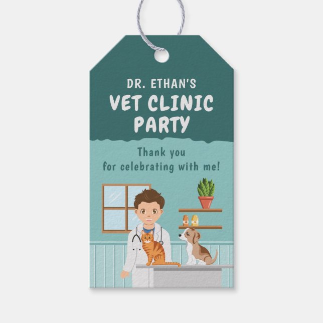 Boy Veterinarian Pet Clinic Birthday Thank You Geschenkanhänger (Vorderseite)