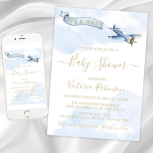 Boy Vintag Airplane Babydusche Einladung