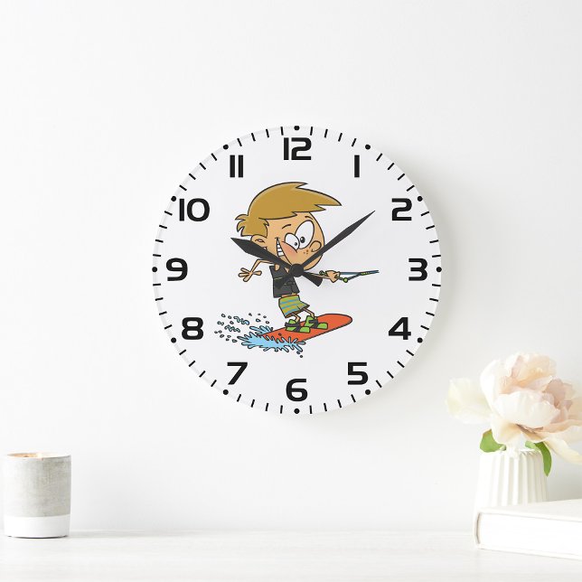 Boy Wakeboarding Fun Summer Water Sports Große Wanduhr (Von Creator hochgeladen)