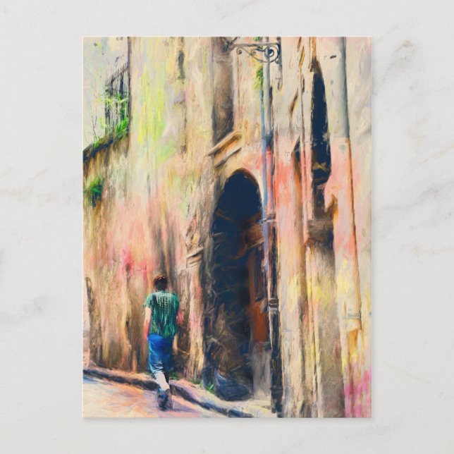 Boy Walking Away French Street Postkarte (Vorderseite)