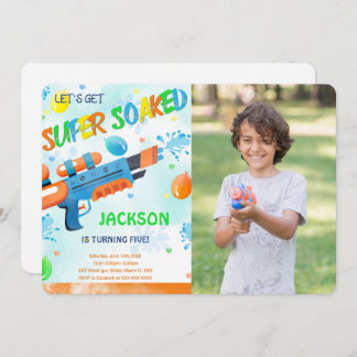 Boy Water Gun Geburtstag Foto Einladung