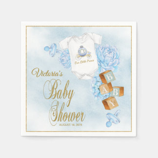 Boy Watercolor Blue Gold Baby Dusche Napkins Serviette