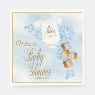 Boy Watercolor Blue Gold Baby Dusche Napkins Serviette