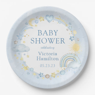 Boy Watercolor Rainbow Baby Dusche Pappteller