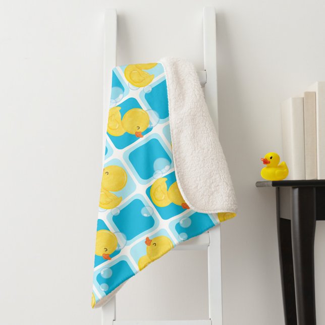 Boy Watercolor Rubber Duck Checkered Large Sherpadecke (Boy Watercolor Rubber Duck Checkered Large Sherpa Blanket)