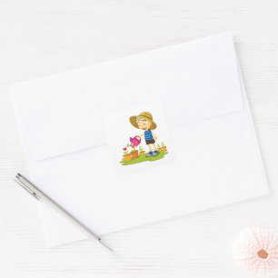 Boy Watering Pflanze Square Sticker