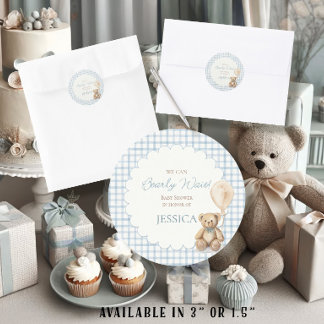 Boy We Can Bearly Wait Teddy Bear Envelope Seal Runder Aufkleber