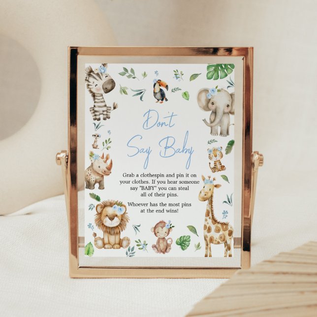 Boy Wild One Safari Baby Dusche Say Baby nicht Poster (Safari Wild One Baby Shower Don't Say Baby Sign)