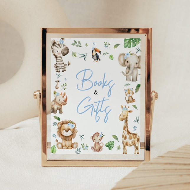 Boy Wild One Safari Kinderdusche Bücher und Gesche Poster (Safari Wild One Baby Shower Books and Gifts Sign)