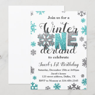 Boy Winter ONEderland Geburtstag Einladung Glitzer