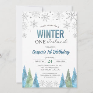 Boy Winter Onederland Snowflakes Erste Geburtstag Einladung