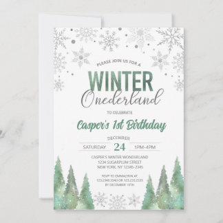 Boy Winter Onederland Snowflakes Erste Geburtstag Einladung