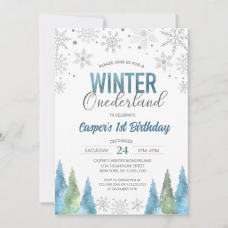 Boy Winter Onederland Snowflakes Erste Geburtstag Einladung