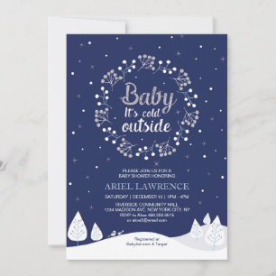 Boy Winter Wonderland Baby Dusche, Navy & Silver Einladung