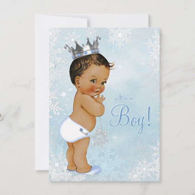 Boy Winter Wonderland Snowflake Ethnic Baby Dusche Einladung (Vorderseite)
