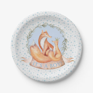 Boy Winter Woodland Fox Baby Showpapier Teller