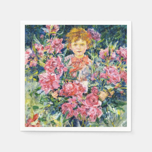 Boy With Red Peony Blume (von Robert Reid) Serviette (Vorderseite)