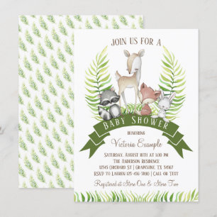 Boy Woodland Animal Greenery Baby Shower Einladung