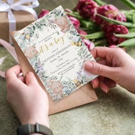 Boy Woodland Animals Bear Watercolor Babydusche Einladung