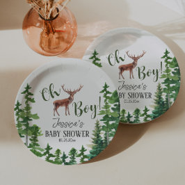 Boy Woodland Deer Baby Dusche Pappteller