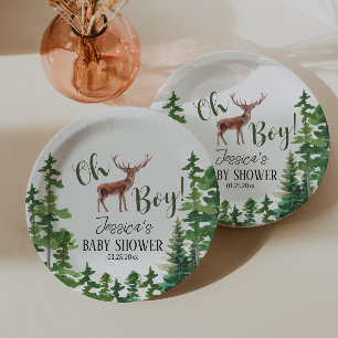 Boy Woodland Deer Baby Dusche Pappteller