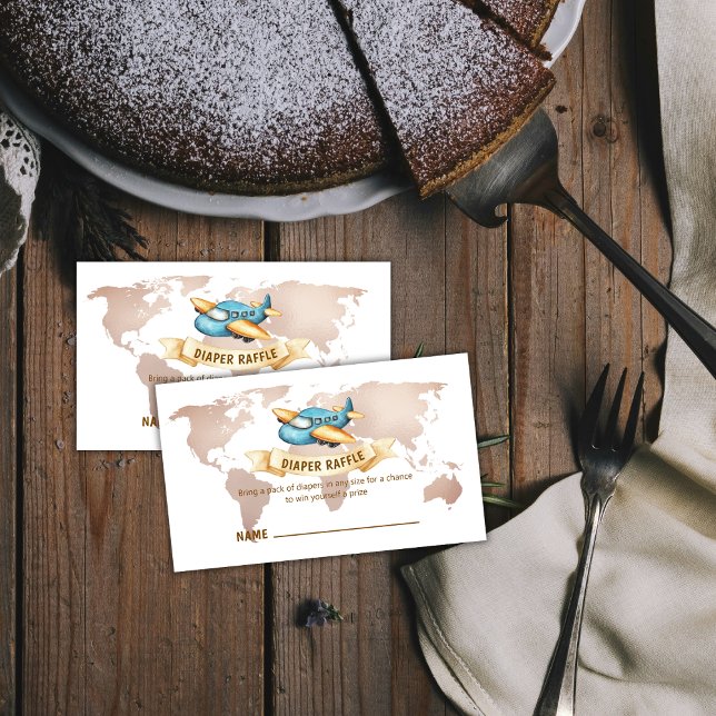 Boy World Map Airplane Diaper Raffle Baby Shower  Begleitkarte (Boy World Map Airplane Diaper Raffle Baby Shower Enclosure Card)