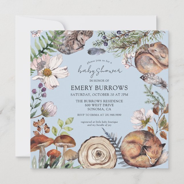 BoyBaby Dusche für Niedliche Waldtiere aus Holz Einladung (Vorderseite)