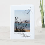 Boyfriend Birthday, Seaside Scene Karte<br><div class="desc">Eine schöne Geburtstagskarte für einen Freund. Eine Szene am Meer mit Silhouette Gras und Möwen. Eine schöne ruhige Umgebung,  um Erinnerungen von Badeferien zu fördern.</div>
