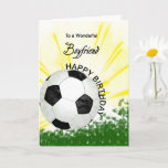 Boyfriend Birthday Soccer Card Karte<br><div class="desc">Geben Sie Ihrem Fußballfreund eine Fußballkarte mit einem explosiven Fußballthema! Ein Fußball mit den Worten "Für einen wunderbaren Freund".</div>