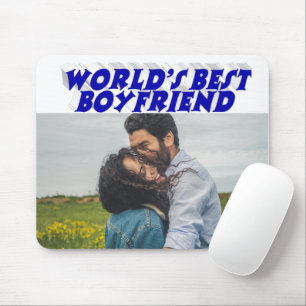 Boyfriend-Foto mit blauem Text Mousepad