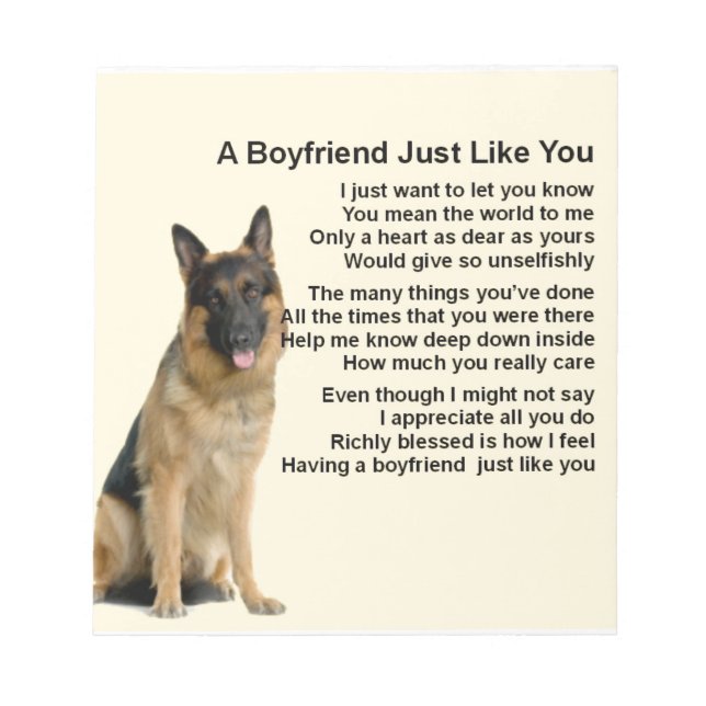Boyfriend Poem - German Shepherd Notizblock (Vorderseite)