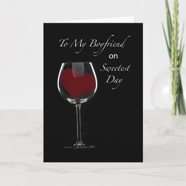 Boyfriend Sweetest Day Red Heart in Wine Glass Karte (Vorderseite)