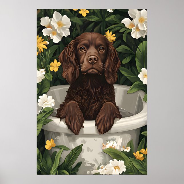 Boykin Spaniel In Bathtub Poster, Funny Dog Poster (Vorne)