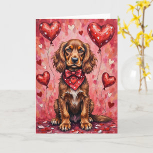 Boykin Spaniel Valentinstag Hund sitzt mit Herzen Karte