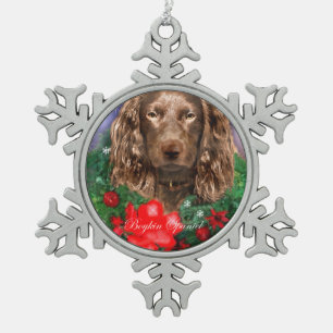 Boykin Spaniel Weihnachten Schneeflocken Zinn-Ornament