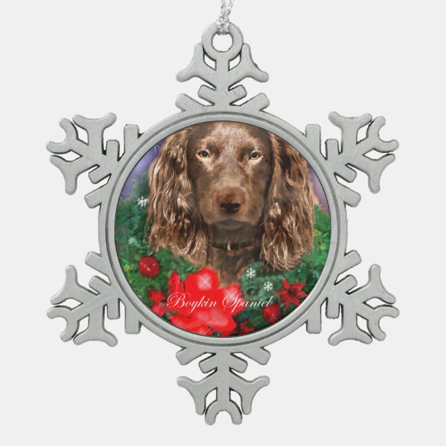 Boykin Spaniel Weihnachten Schneeflocken Zinn-Ornament (Vorderseite)