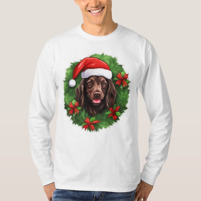 Boykin Spaniel Weihnachtskranz T-Shirt (Vorderseite)