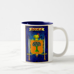 BOYLE IRISCHE FAMILIEN-HERALDISCHES SCHILD UND ZWEIFARBIGE TASSE