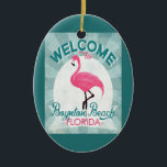 Boynton Beach Florida Pink Flamingo Retro Keramik Ornament<br><div class="desc">Boynton Beach Florida rosa Flamingo. Im Stil der Vintage-Plakate heißt es "Welcome To Boynton Beach,  Florida" in rosa,  weiß und mint grün türkis.</div>