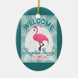 Boynton Beach Florida Pink Flamingo Retro Keramik Ornament