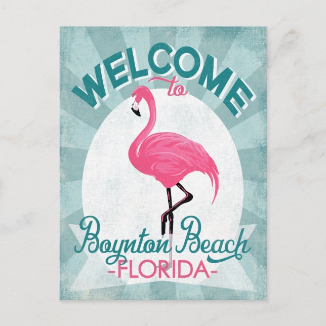 Boynton Beach Florida Pink Flamingo Retro Postkarte (Vorderseite)