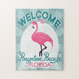 Boynton Beach Florida Pink Flamingo Retro Puzzle