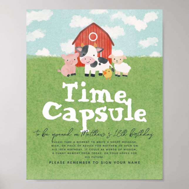 Boys 1st Farm Birthday Time Casule Poster (Vorne)