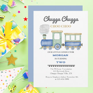Boy's 2. Geburtstag Blue Train Chugga Choo Einladung