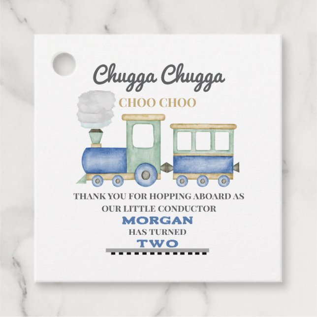 Boy's 2. Geburtstag Blue Train Chugga Choo Geschenkanhänger (Vorderseite)