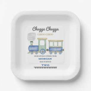 Boy's 2. Geburtstag Blue Train Chugga Choo Pappteller