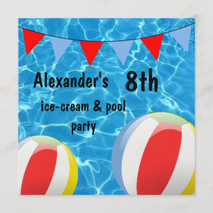 Boy's 8. Ice-Cream & Poolbar Party Einladung