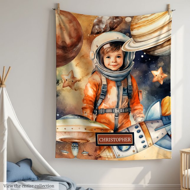 Boys Astronaut Blanket Personalisierte Raumplaner Fleecedecke (Boys Astronaut Blanket Personalized Space Planets Gift)