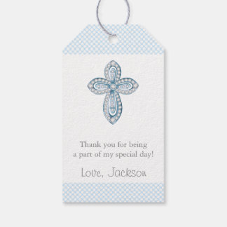 Boys Baby Blue Cross Taufe Geschenketiketten Geschenkanhänger