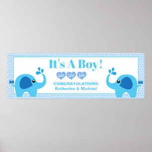 Boys Baby Shower Blue Elephant Party Banner Poster